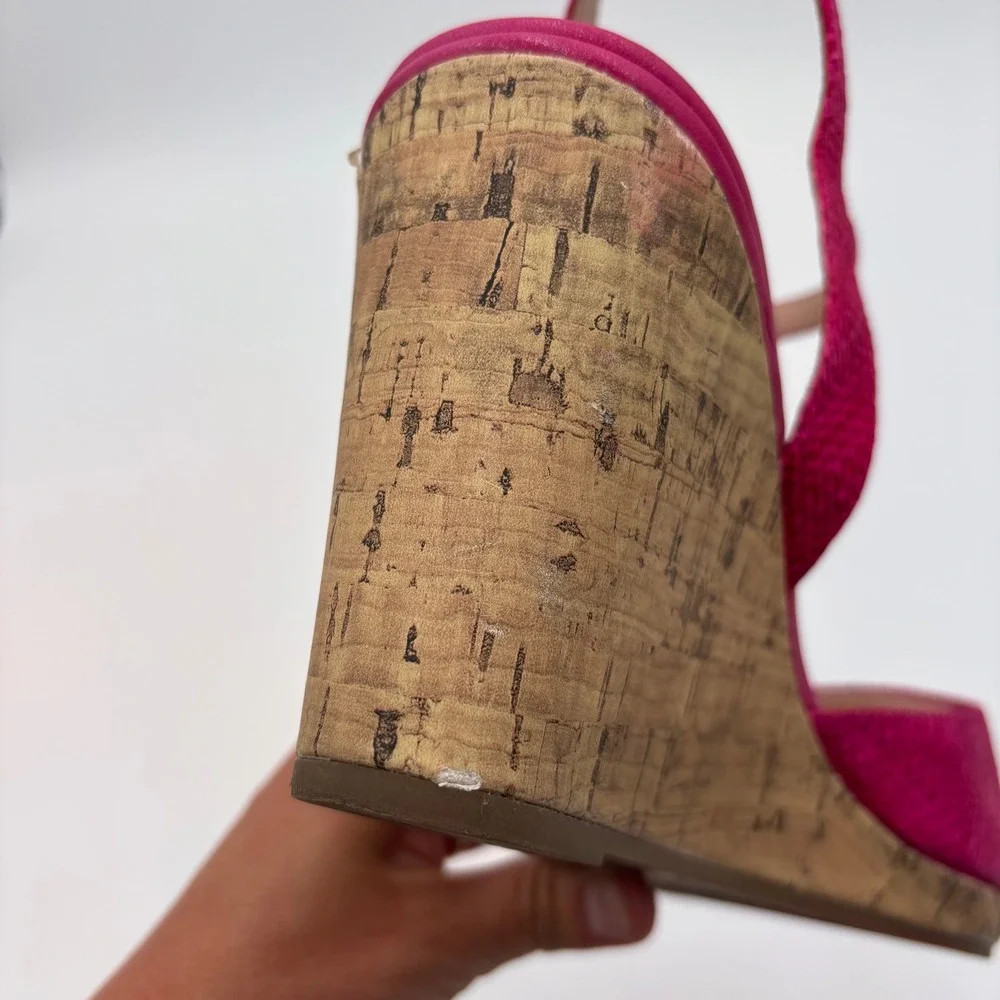 LifeStride Wedge Sandals Womens 8.5 Magenta Pink Woven Cork Heel Strappy